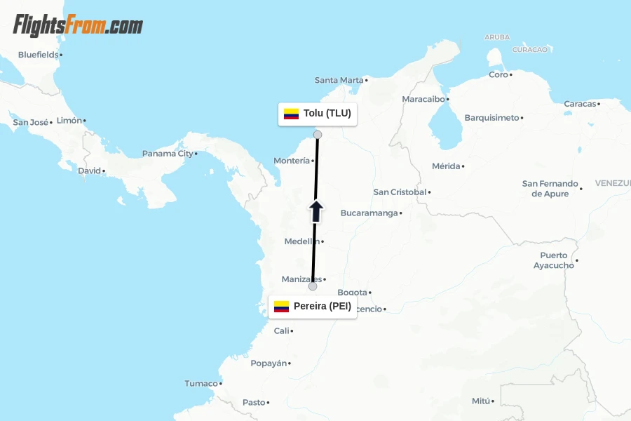 Flights from Pereira to Tolu route map