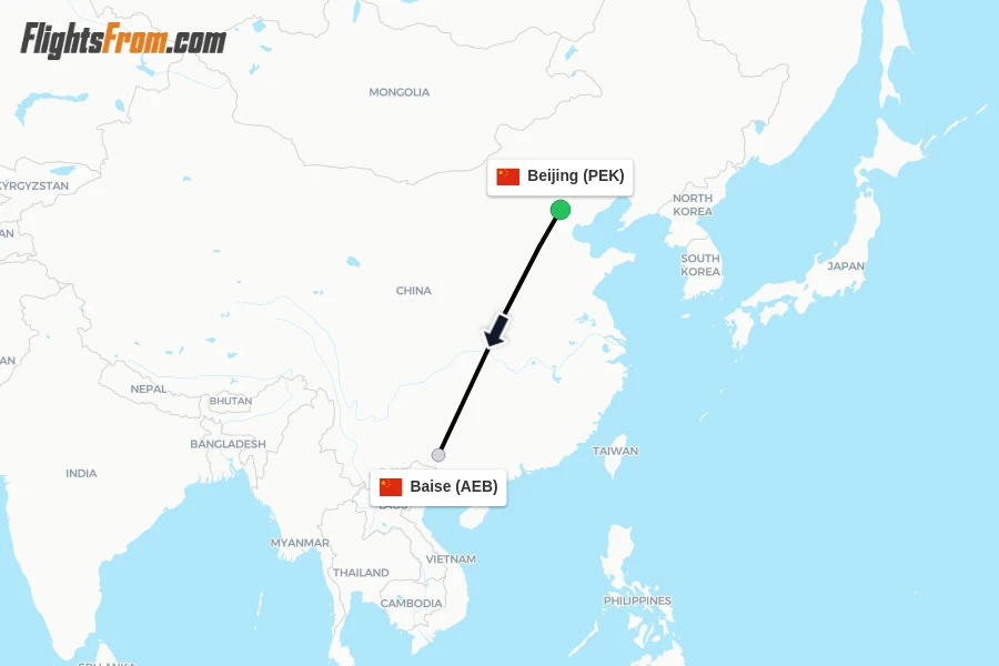 Flights from Beijing to Baise route map