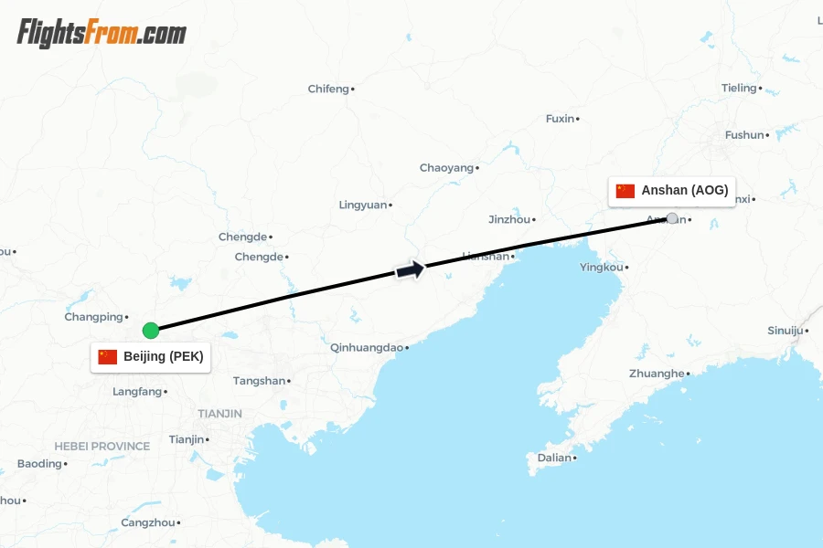 Flights from Beijing to Anshan route map