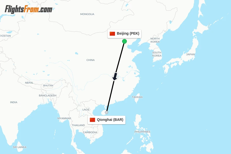 Flights from Beijing to Qionghai route map