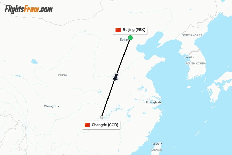 Flights from Beijing to Changde route map