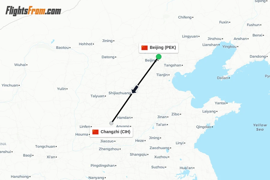 Flights from Beijing to Changzhi route map