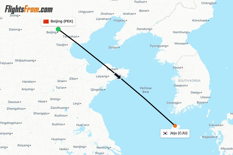 Flights from Beijing to Jeju route map