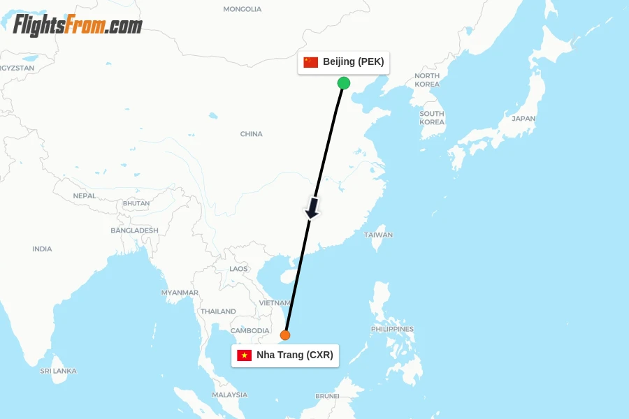 Flights from Beijing to Nha Trang route map