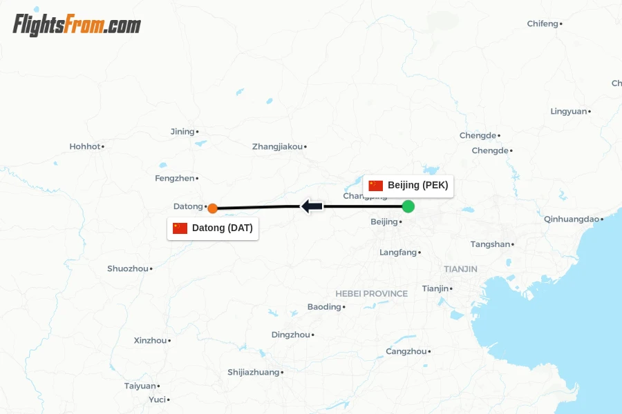 Flights from Beijing to Datong route map