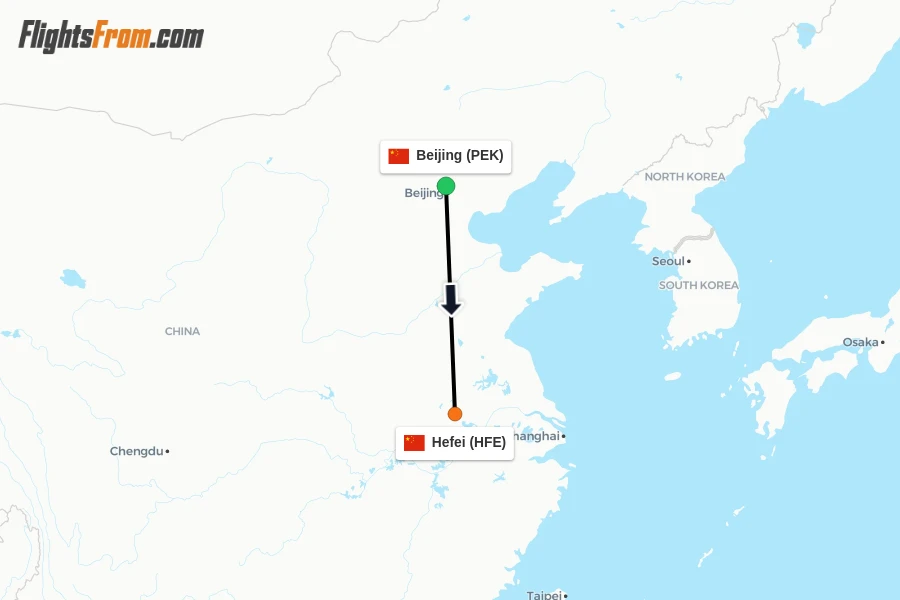 Flights from Beijing to Hefei route map