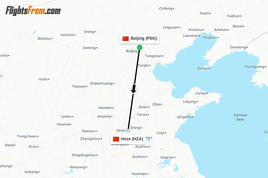 Flights from Beijing to Heze route map