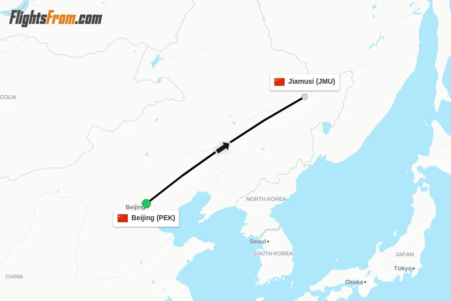 Flights from Beijing to Jiamusi route map
