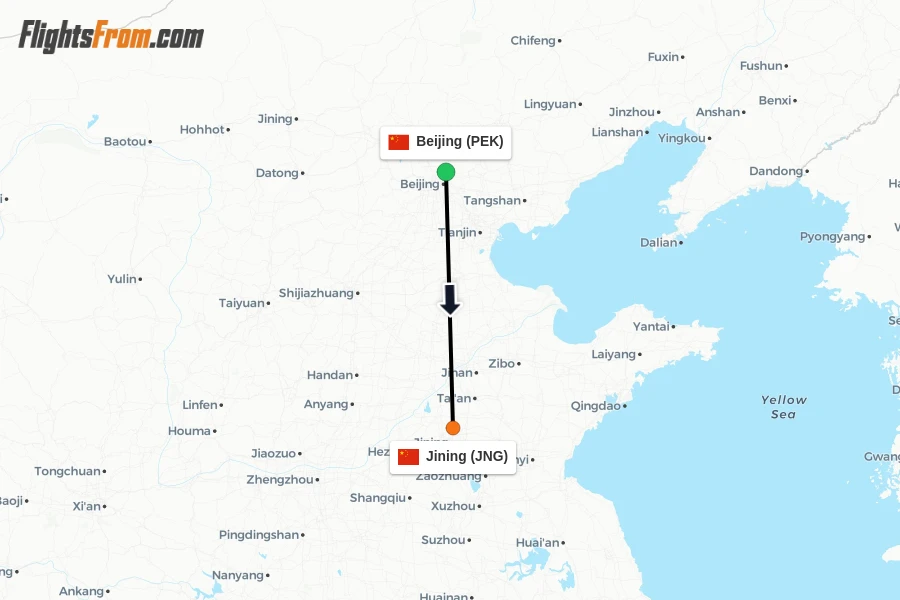 Flights from Beijing to Jining route map