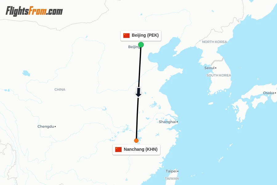 Flights from Beijing to Nanchang route map