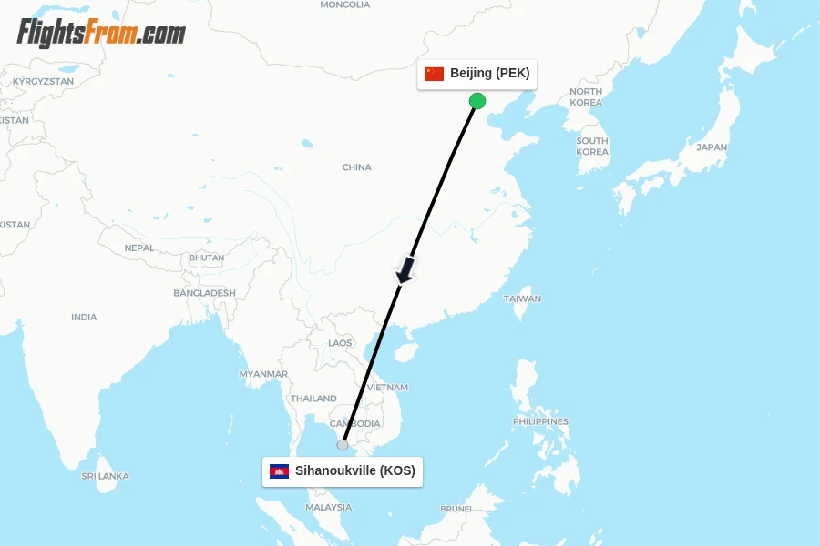 Flights from Beijing to Sihanoukville route map