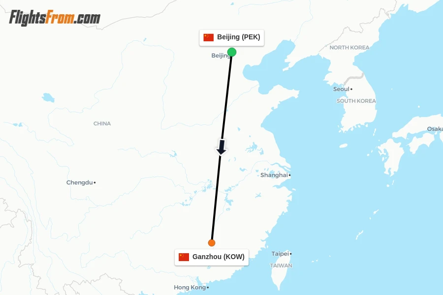 Flights from Beijing to Ganzhou route map