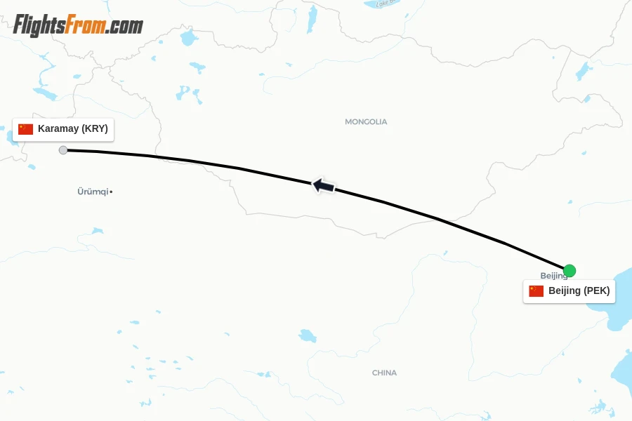 Flights from Beijing to Karamay route map