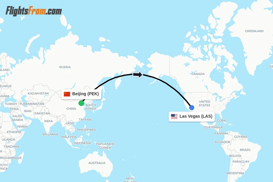 Flights from Beijing to Las Vegas route map