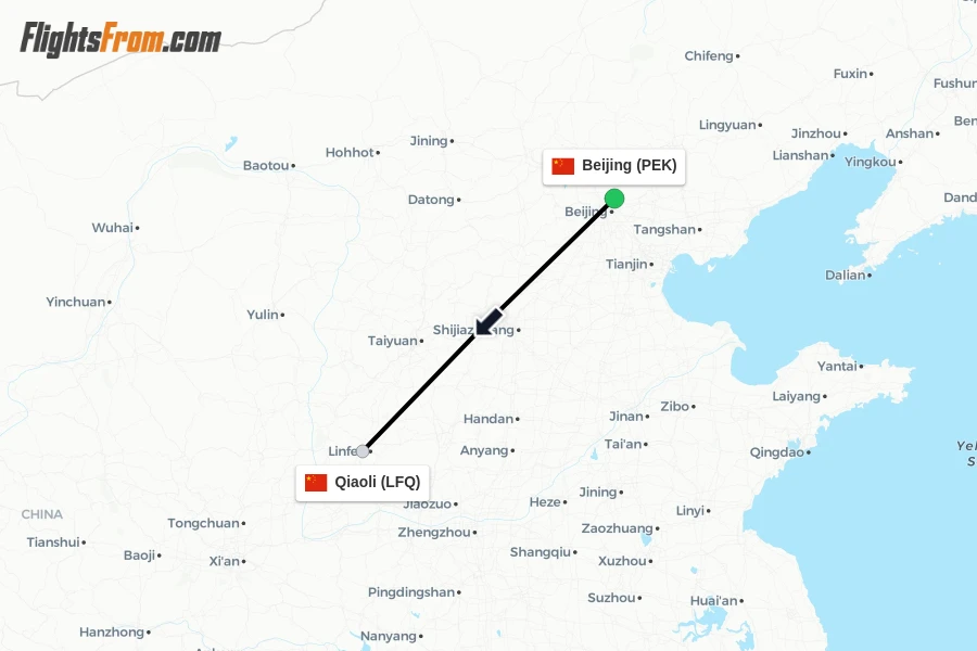 Flights from Beijing to Qiaoli route map