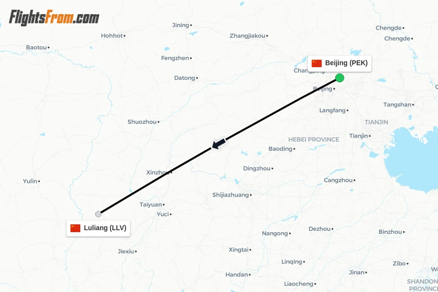 Flights from Beijing to Luliang route map