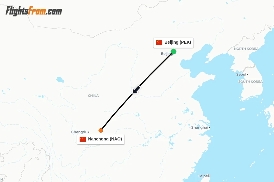 Flights from Beijing to Nanchong route map