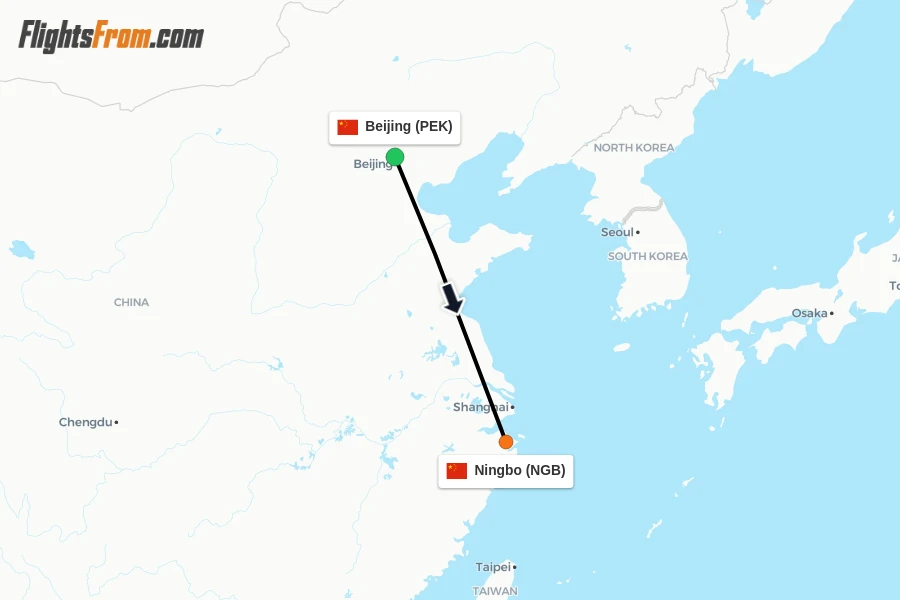 Flights from Beijing to Ningbo route map