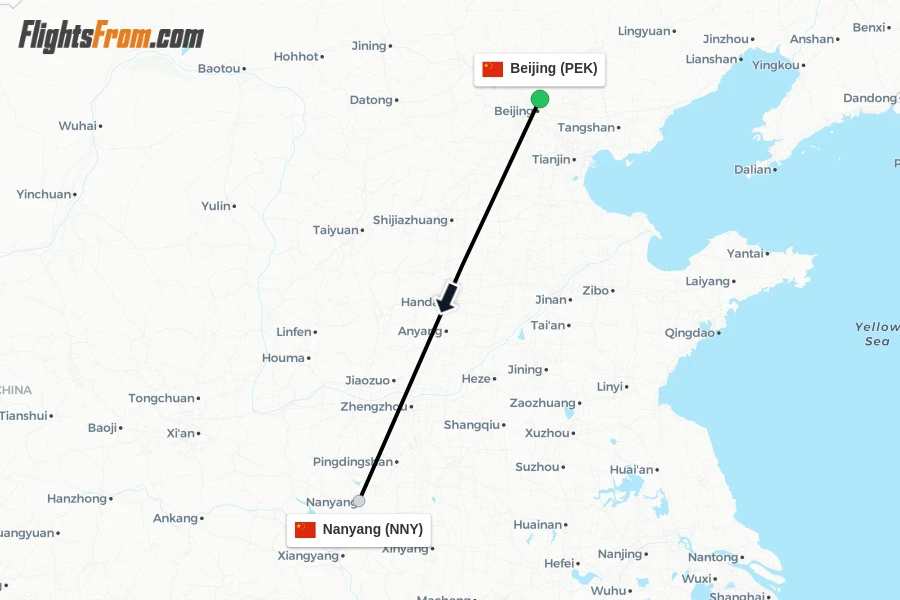 Flights from Beijing to Nanyang route map