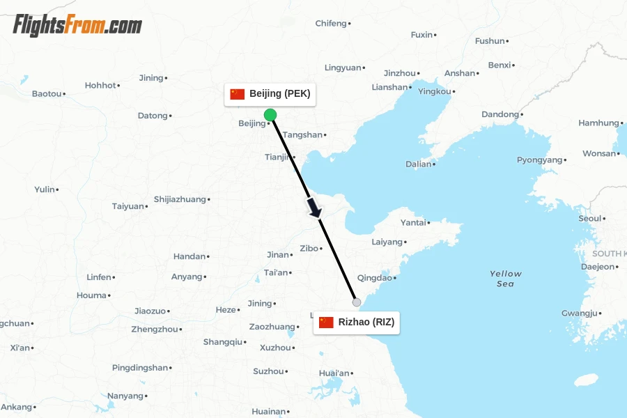 Flights from Beijing to Rizhao route map
