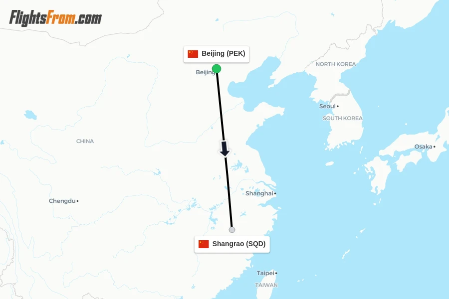 Flights from Beijing to Shangrao route map
