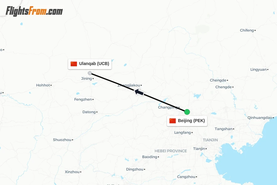 Flights from Beijing to Ulanqab route map