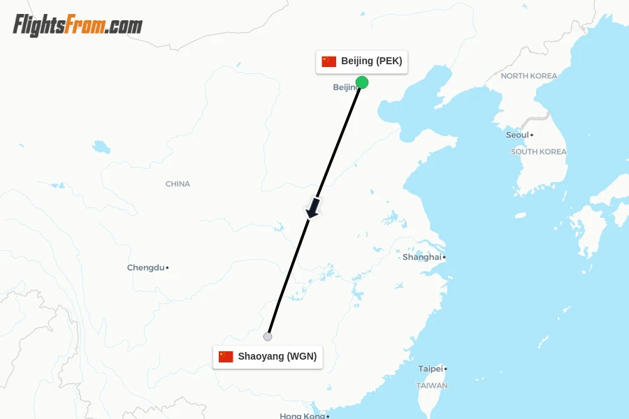 Flights from Beijing to Shaoyang route map