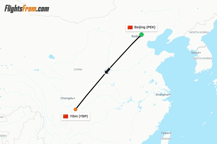 Flights from Beijing to Yibin route map
