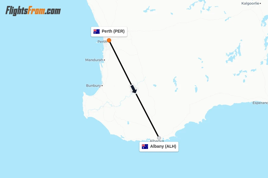 Flights from Perth to Albany route map