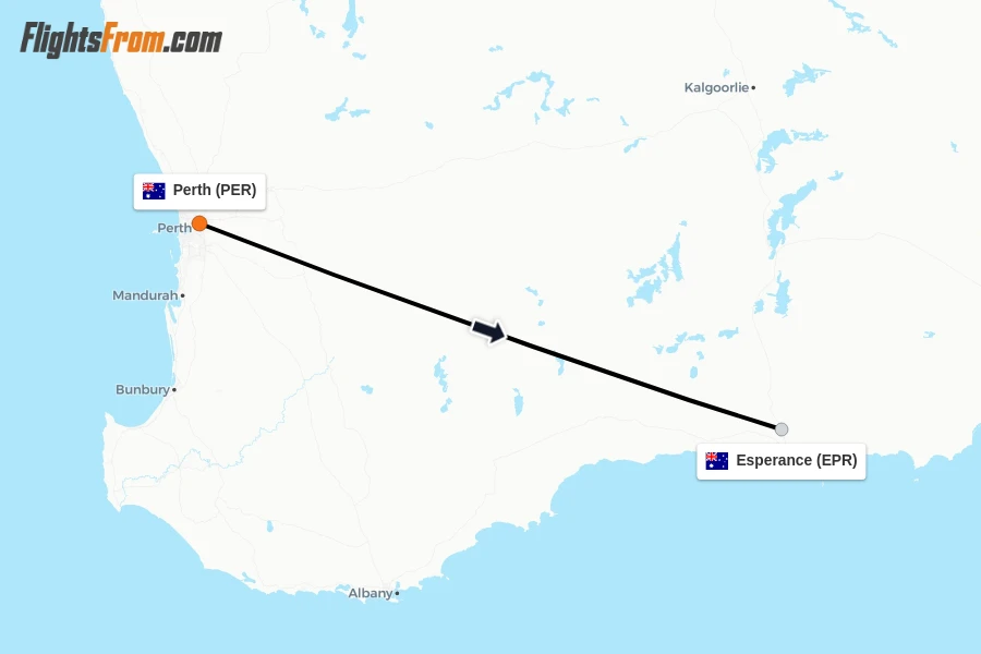 Flights from Perth to Esperance route map