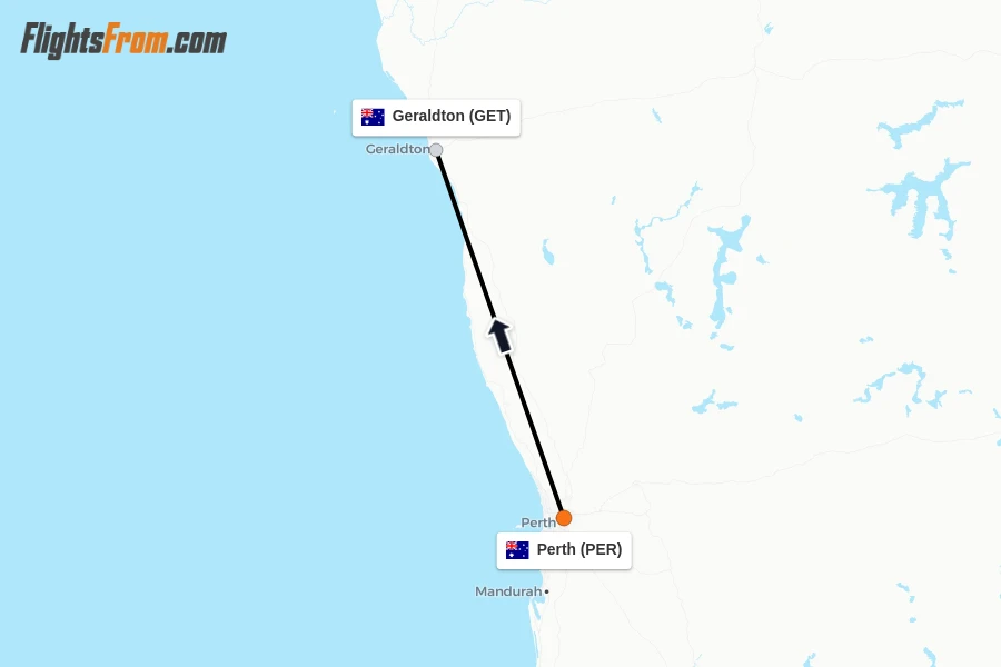 Flights from Perth to Geraldton route map
