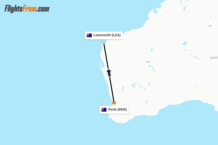 Flights from Perth to Learmonth route map
