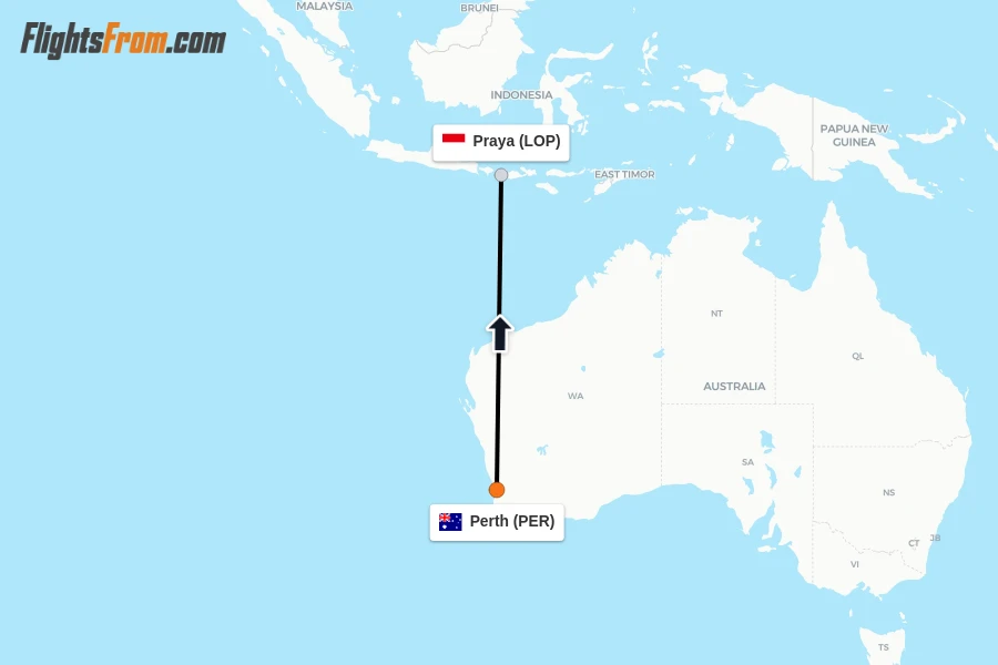 Flights from Perth to Praya route map