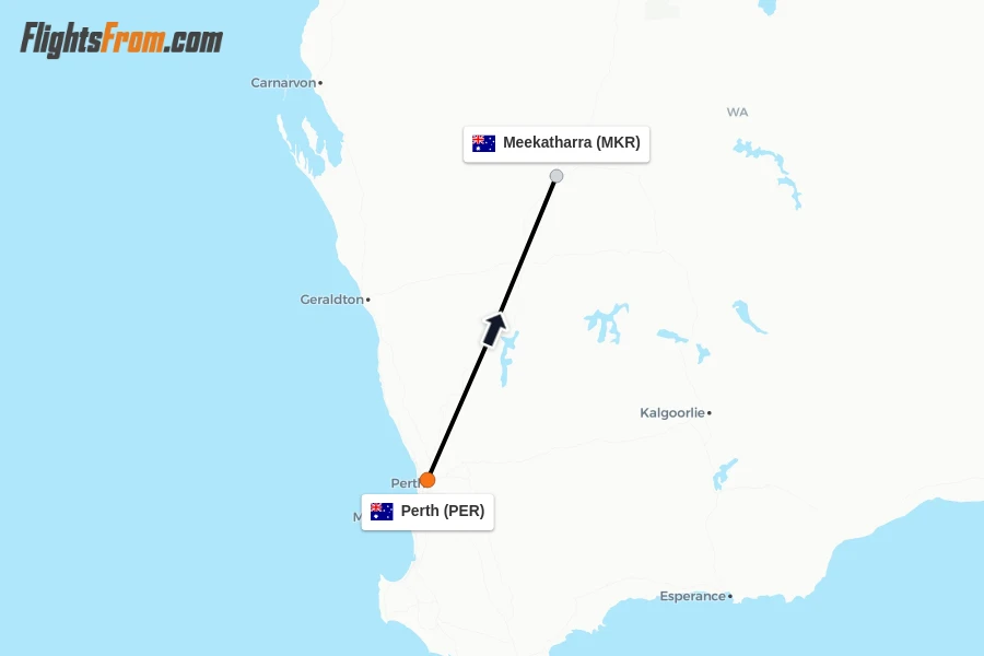 Flights from Perth to Meekatharra route map