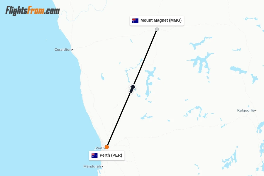 Flights from Perth to Mount Magnet route map