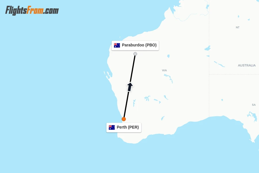 Flights from Perth to Paraburdoo route map