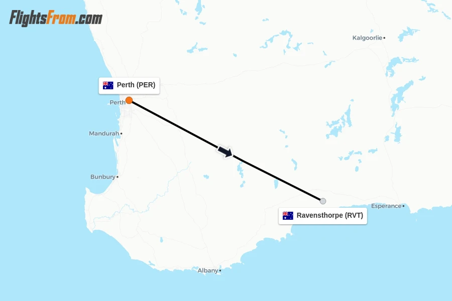 Flights from Perth to Ravensthorpe route map