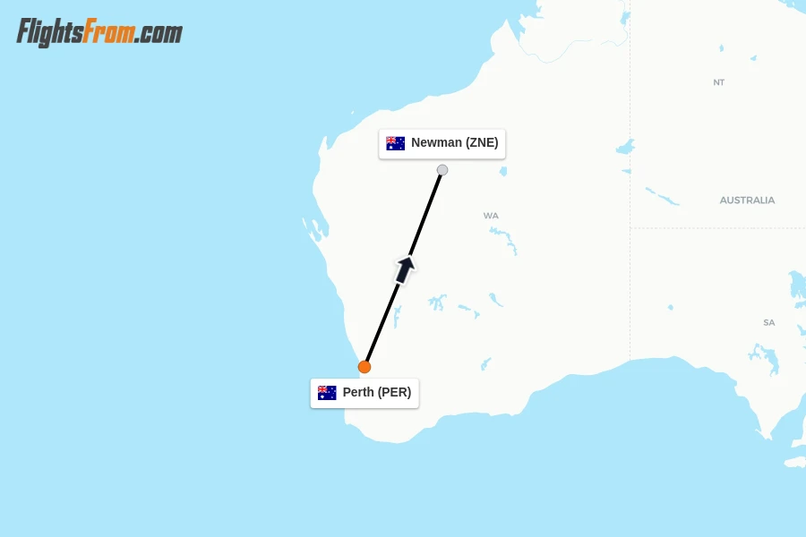 Flights from Perth to Newman route map