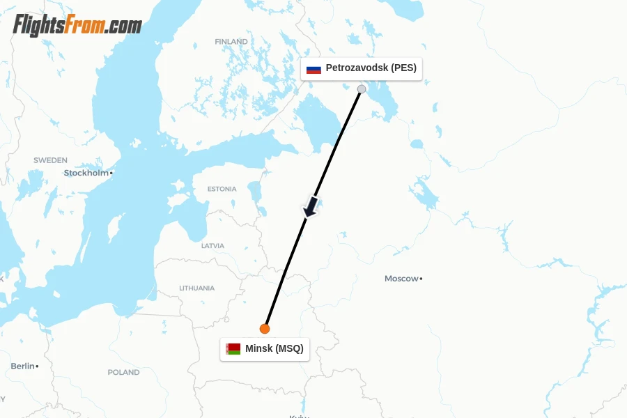 Flights from Petrozavodsk to Minsk route map