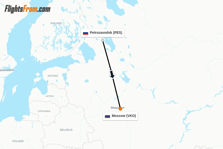 Flights from Petrozavodsk to Moscow route map