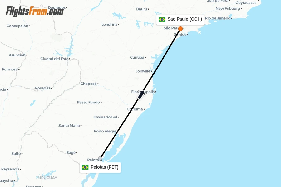 Flights from Pelotas to Sao Paulo route map