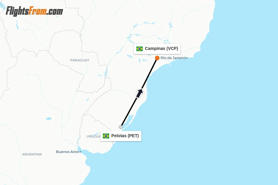 Flights from Pelotas to Campinas route map