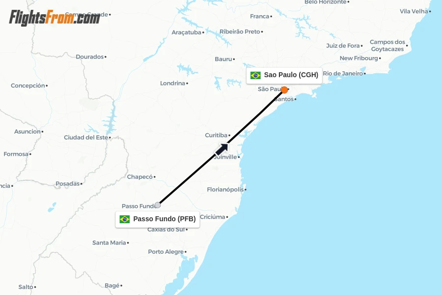 Flights from Passo Fundo to Sao Paulo route map