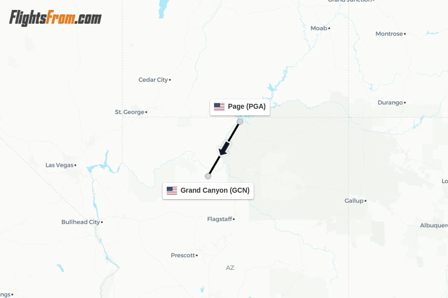 Flights from Page to Grand Canyon route map