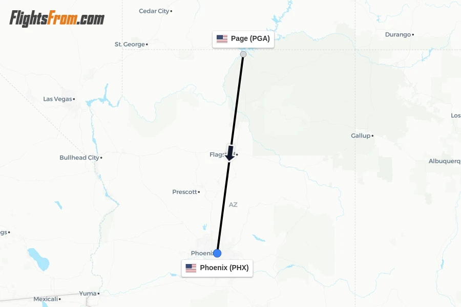 Flights from Page to Phoenix route map