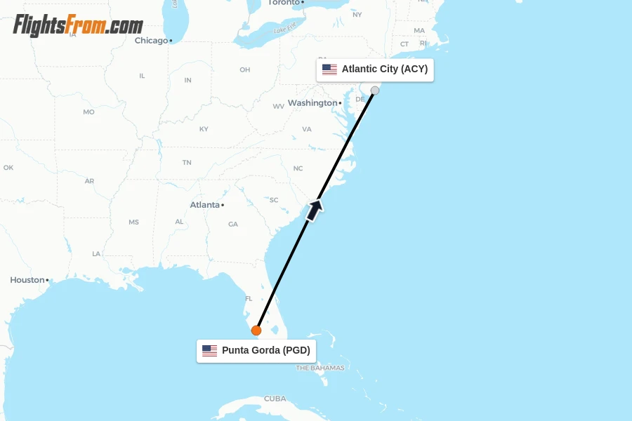 Flights from Punta Gorda to Atlantic City route map