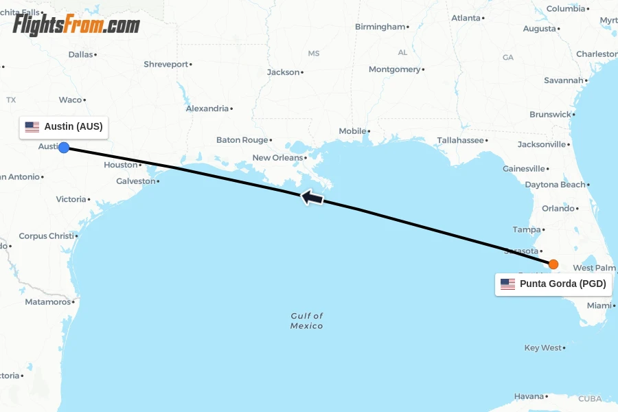 Flights from Punta Gorda to Austin route map
