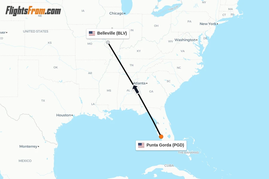 Flights from Punta Gorda to Belleville route map