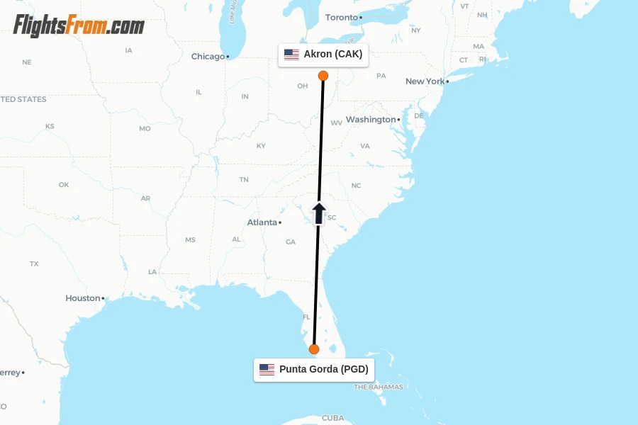 Flights from Punta Gorda to Akron route map