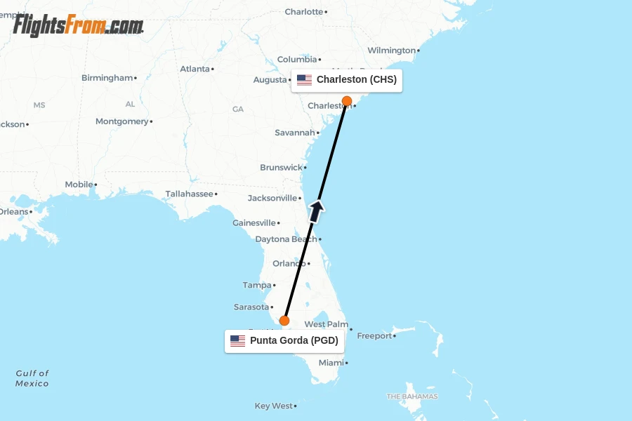 Flights from Punta Gorda to Charleston route map